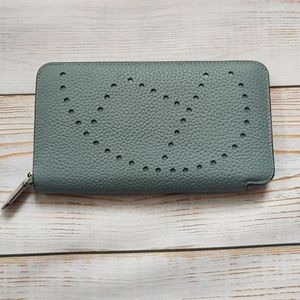 Blue gray leather wallet H inspired style